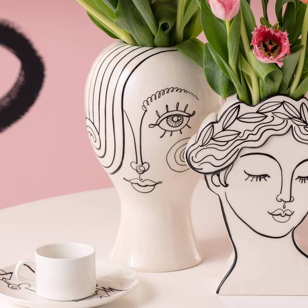  Kare Kare Favola Lady Vase, Height 30 Cm, Ceramic, Black/white 