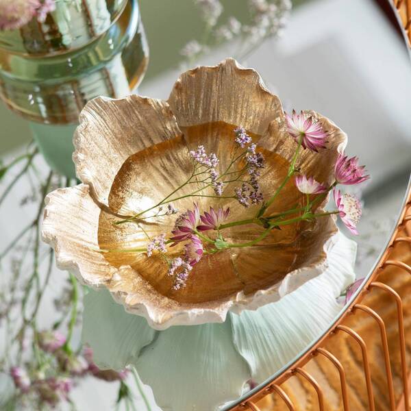  Kare Kare Flower Bloom Decorative Bowl, Cream/gold, Handcrafted 