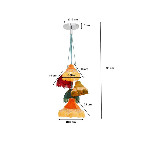  Kare Kare Saloon Fringes Pendant Light, Multicoloured, 5-bulb, E14 