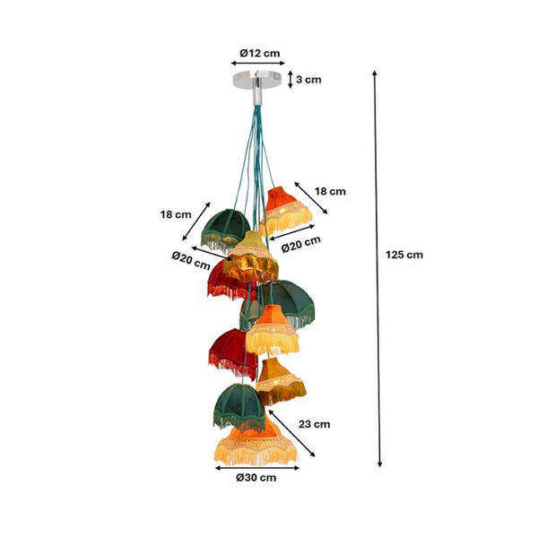 Kare Kare Saloon Fringes Pendant Light, Multicoloured, 10-bulb, E14 