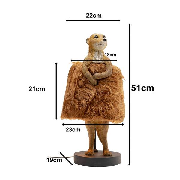  Kare Kare Table Lamp Animal Meerkat Fur, Brown, 51 Cm, E14 