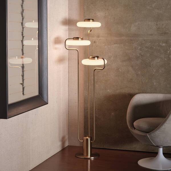  Kdln Kdln Tratto Led Floor Lamp, Brass, Height 150 Cm, 3-bulb 
