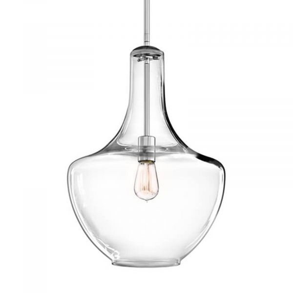  Kichler Kichler Medium Glass Hanging Light Everly Chrome Socket 
