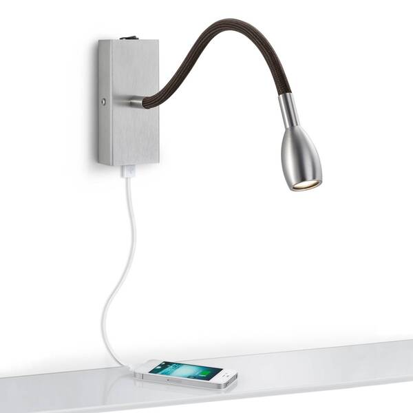  Knapstein Knapstein Milos Nickel Led Wall Light With Usb Charging Port 
