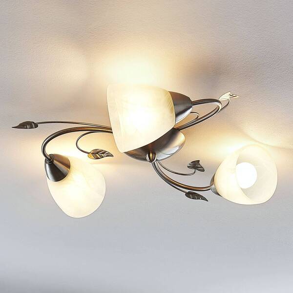  Lindby Lindby Ceiling Light Yannie, 3-bulb, 50cm, Nickel/white, Glass 