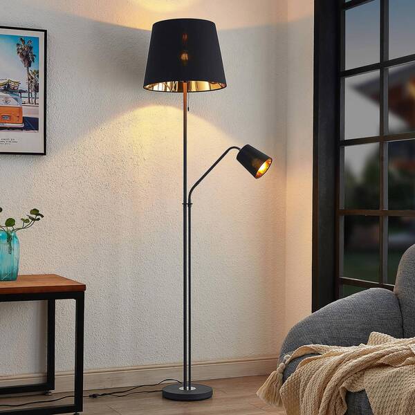  Lindby Lindby Floor Lamp Efalia, Black/gold, Textile, Reading Light 