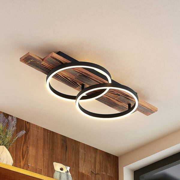  Lindby Lindby Led Ceiling Light Sentoa, Wood, 75 Cm Long, 3,000 K 