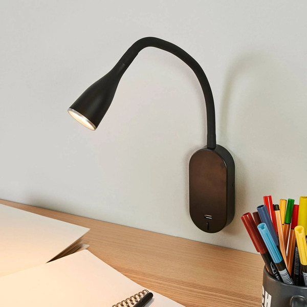 Lindby Lindby Led Wall Lamp Enna, 34 Cm, Black, Switch, Usb 