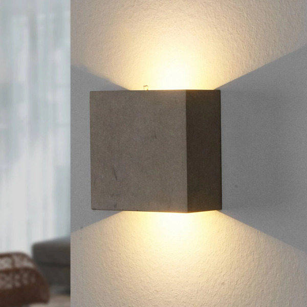  Lindby Lindby Led Wall Light Yva, Grey, Concrete, 13 X 13 Cm, Up/down 