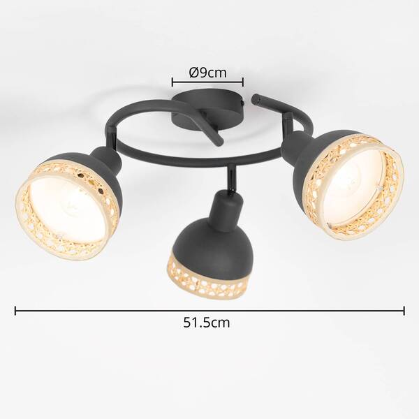  Lindby Lindby Lonnaris Ceiling Light, Rattan Round 3-bulb 