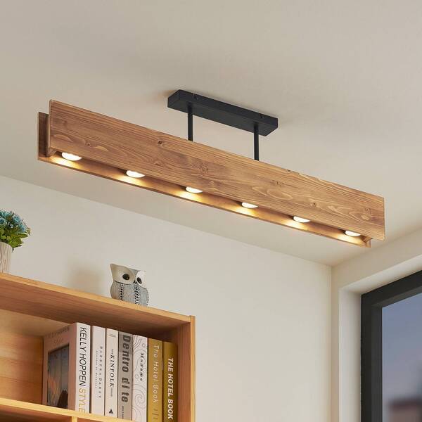  Lindby Lindby Malwin Ceiling Light, Gu10, 100 Cm Long, 6-bulb, Wood 