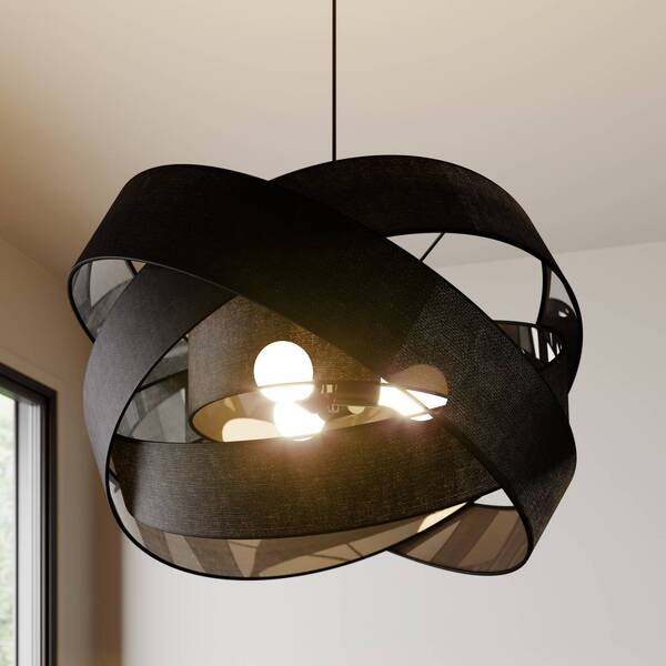  Lindby Lindby Simaria Hanging Light, Black, Textile, ø 60 Cm, E27 