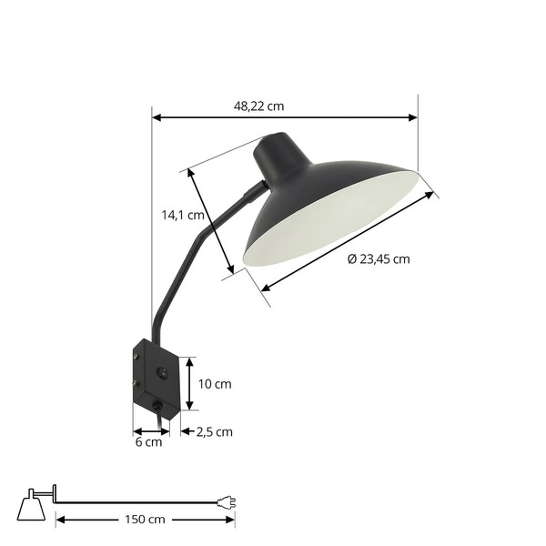  Lindby Lindby Wall Light Adrik, Black, Metal, With Plug 