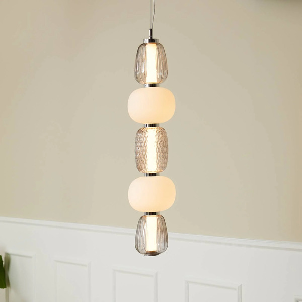  Loom Design Loom Design Led Hanging Light Pearl 5 Grey/chrome Glass Height 78 Cm 