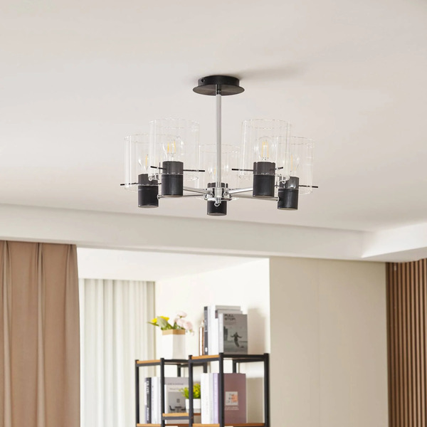  Lucande Lucande Ceiling Light Eirian, 5-bulb, Black, Glass, E27 