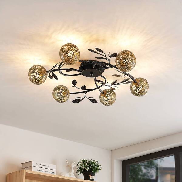  Lucande Lucande Evory Ceiling Lamp, ø 69 Cm, 6-bulb, Black/gold, G9 