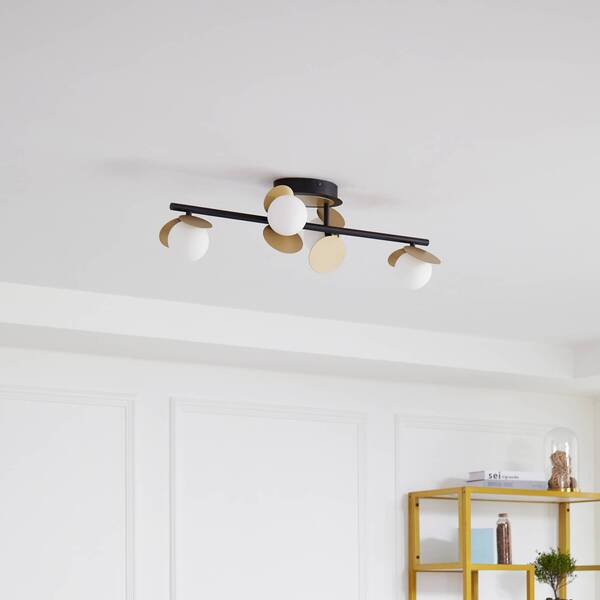  Lucande Lucande Led Ceiling Lamp Pallo, 4-bulb, Black/gold, Glass 