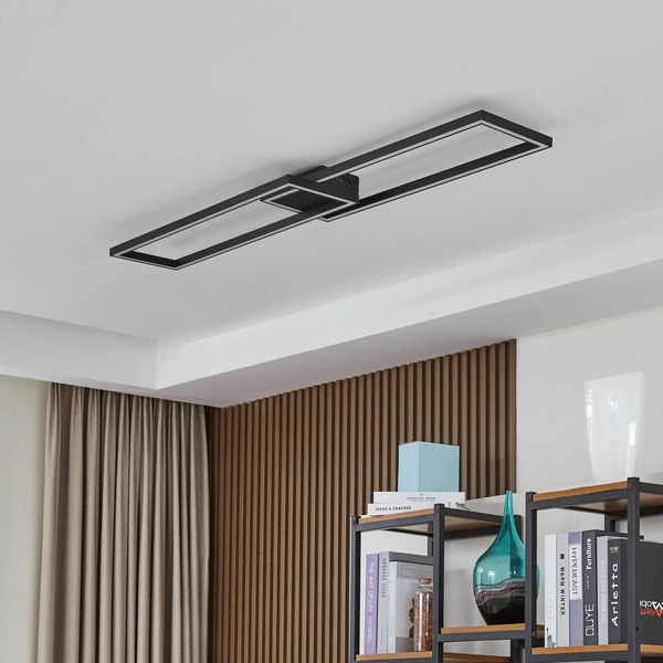  Lucande Lucande Led Ceiling Lamp Tjado, 120 Cm Long, Black, Metal 