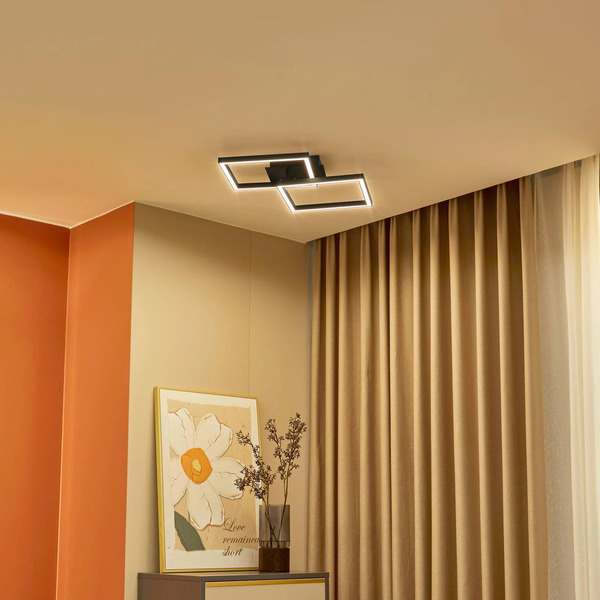  Lucande Lucande Led Ceiling Lamp Tjado, 67 Cm Long, Black, Metal 