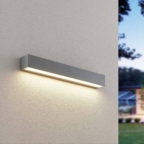  Lucande Lucande Led Outdoor Wall Lamp Lengo, 50 Cm, Silver, Down, 3,000k 
