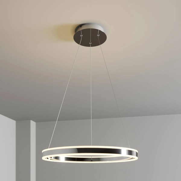  Lucande Lucande Led Pendant Light Lyani, ø 60 Cm, Chrome, Dimmable 