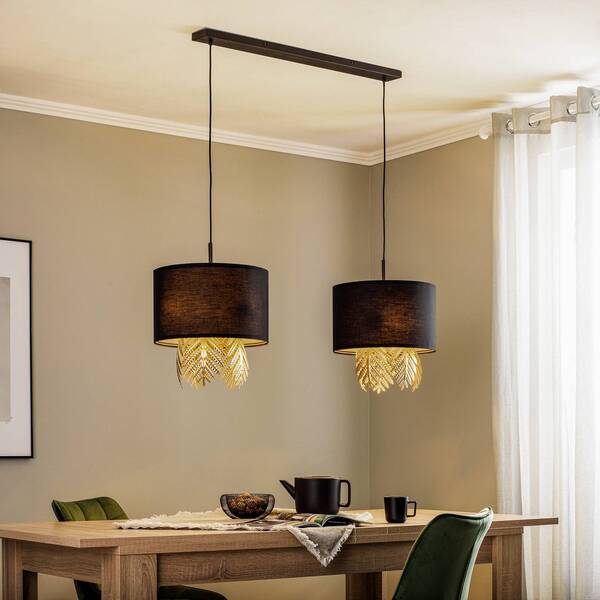  Lucande Lucande Malviras Fabric Hanging Light, Leaf Decoration 2-bulb. 