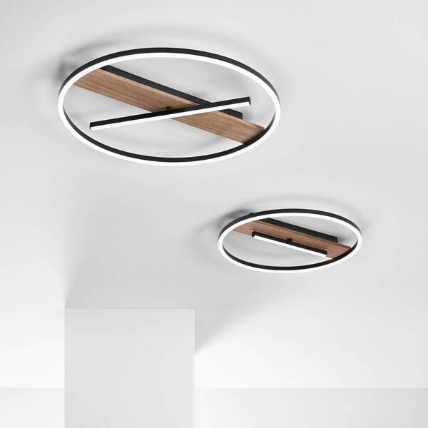  Luce Ambiente Design Luce Ambiente Design Azimuth Led Wall Lamp, ø 50 Cm, Black/wood-effect, Metal 