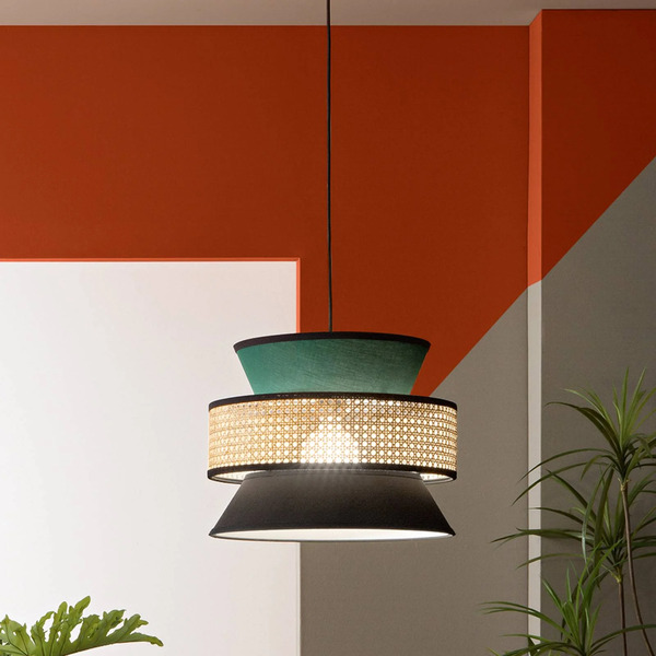  Luce Ambiente Design Luce Ambiente Design Gazebo Hanging Light, Green/black/natural, ø 40 Cm, Fabric/rattan 