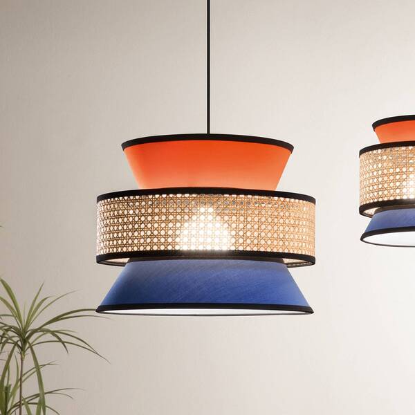  Luce Ambiente Design Luce Ambiente Design Gazebo Hanging Light, Orange/blue/natural, ø 40 Cm, Fabric/rattan 