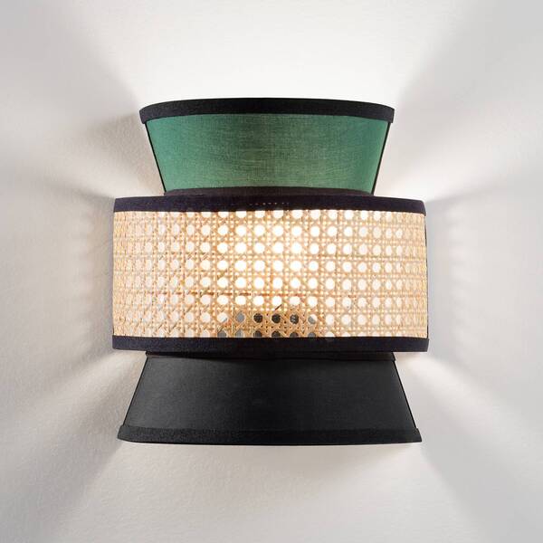  Luce Ambiente Design Luce Ambiente Design Gazebo Wall Lamp, Green/black/natural, 24 Cm, Fabric/rattan 
