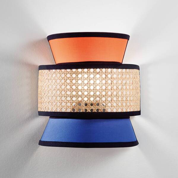  Luce Ambiente Design Luce Ambiente Design Gazebo Wall Lamp, Orange/blue/natural, 24 Cm, Fabric/rattan 