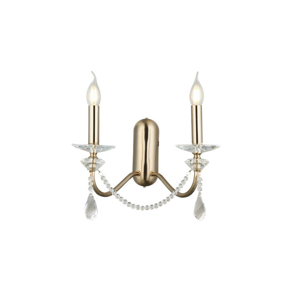  Lucea Lucea Adone Wall Light, 2-bulb, Brass, Height 30 Cm, Crystal Glass 