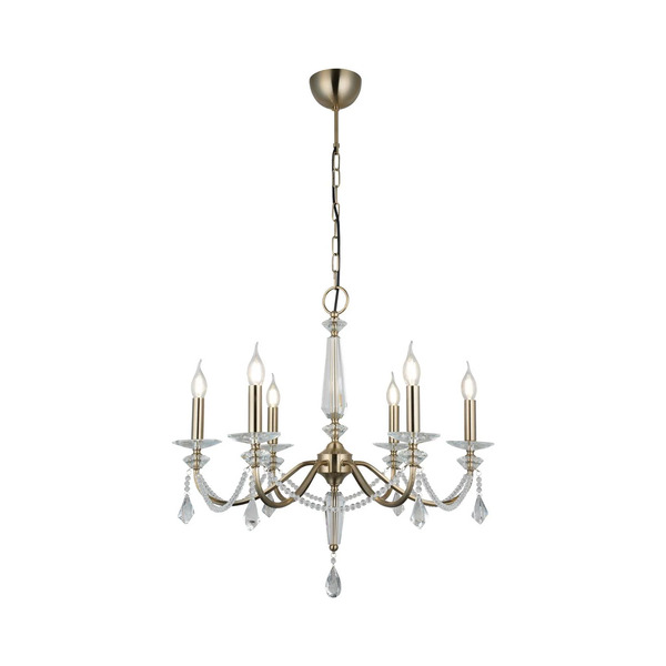  Lucea Lucea Chandelier Adone, 6-bulb, Brass, ø 70 Cm, Crystal Glass 