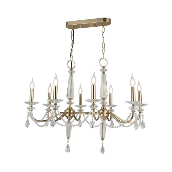  Lucea Lucea Chandelier Adone, Linear, 8-bulb, Brass, Crystal Glass 
