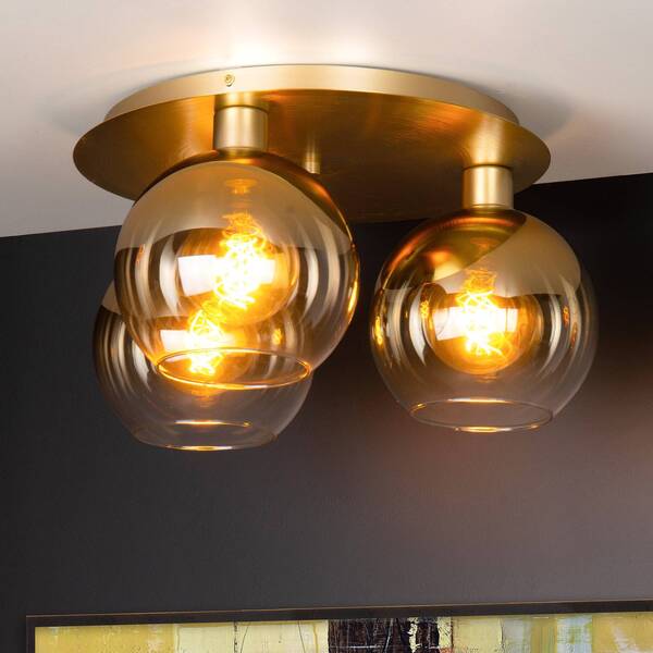  Lucide Lucide Marius Ceiling Light, Gold, ø 50 Cm, Glass, 3-bulb 