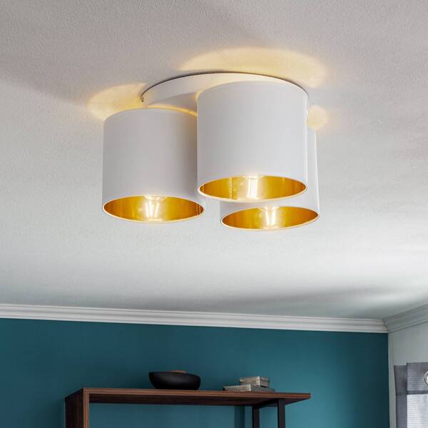  Luminex Luminex Soho Ceiling Light, Cylindrical, 3-bulb, White/gold 