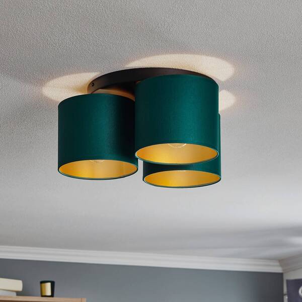  Luminex Luminex Soho Ceiling Light, Cylindrical Round, 3-bulb, Green/gold 
