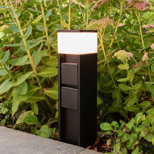  Lutec Lutec Mains Led Pedestal Light, Black, 37 Cm, Ip54, 2 Power Points 