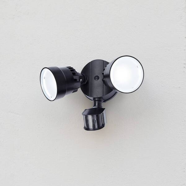  Lutec Lutec Shrimp Ii Black 12w 2-bulb Ip44 Led Sensor-activated Outdoor Wall Spotlight 
