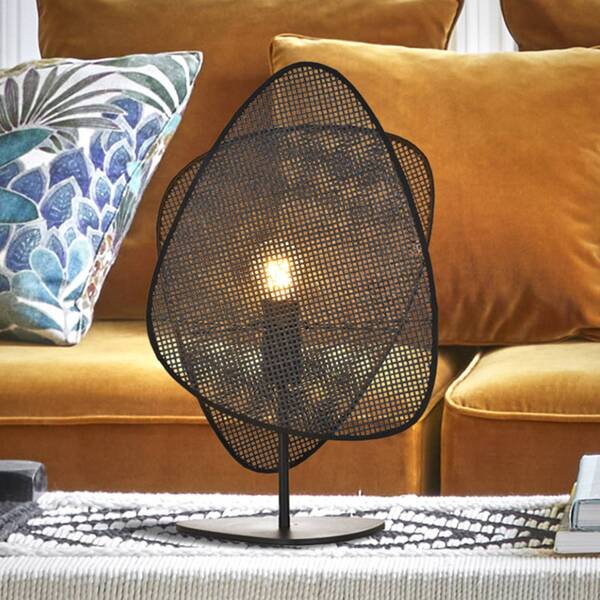  Market Set Market Set Table Lamp Screen, Black, Rattan, 51 Cm High 