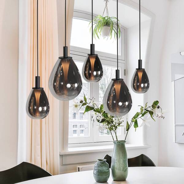  Mexlite Mexlite Glimsy Led Hanging Light, 115 Cm Black/smoke Grey Glass, 5-bulb. 