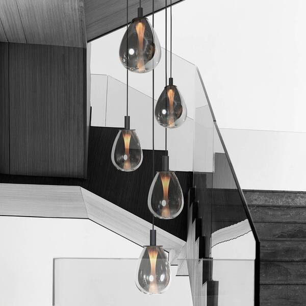  Mexlite Mexlite Glimsy Led Hanging Light, ø 40 Cm, Black/smoke Grey Glass, 5-bulb. 