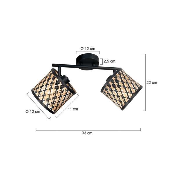  Mexlite Mexlite Sumba Ceiling Lamp, 2-bulb, Black, Natural/black Bamboo, E14 