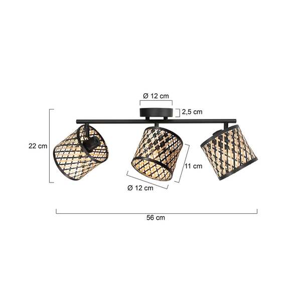  Mexlite Mexlite Sumba Ceiling Lamp, 3-bulb, Black, Natural/black Bamboo, E14 