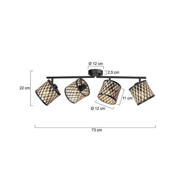  Mexlite Mexlite Sumba Ceiling Lamp, 4-bulb, Black, Natural/black Bamboo, E14 