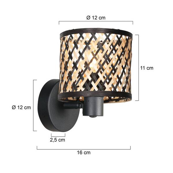  Mexlite Mexlite Sumba Wall Light, Black, Natural/black Bamboo, E14 
