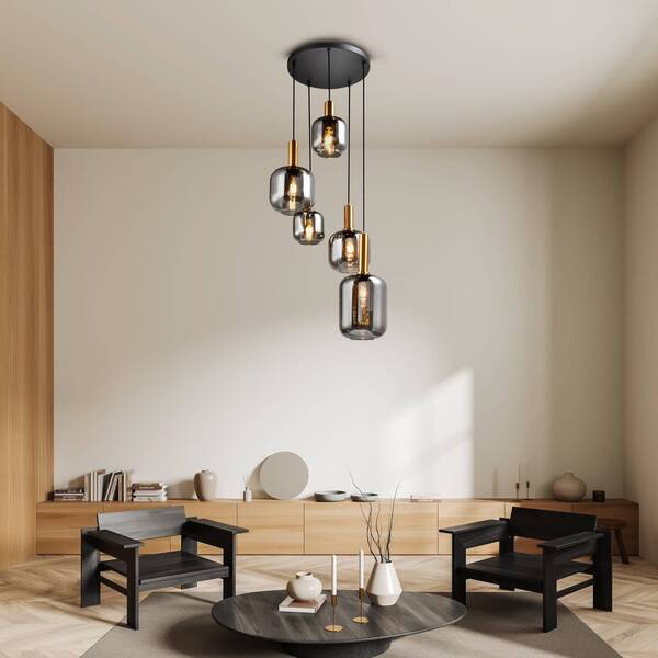  Näve Näve Fumo Pendant Light, Smoked Glass, 5-bulb, Circular 