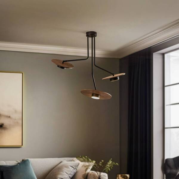  Nowodvorski Lighting Nowodvorski Lighting Disk Ceiling Light With Wooden Elements, 3-bulb 