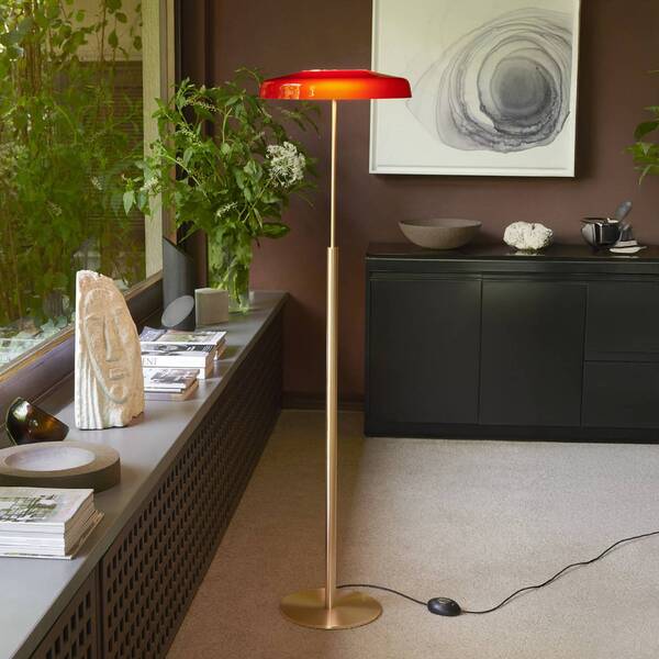  Oluce Oluce Led Floor Lamp Dora, Gold/red, Metal, Pmma 
