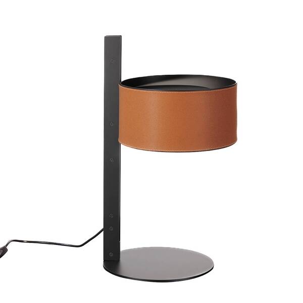 Oluce Oluce Parallel 296 Table Lamp, Brown Leather 